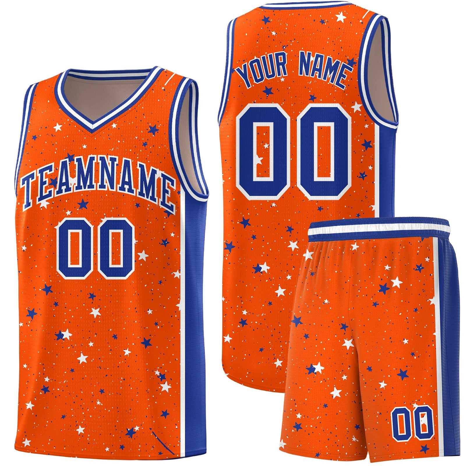 Custom Orange White Royal Blue Graffiti Pattern Star Basketball Jersey| KXKSHOP
