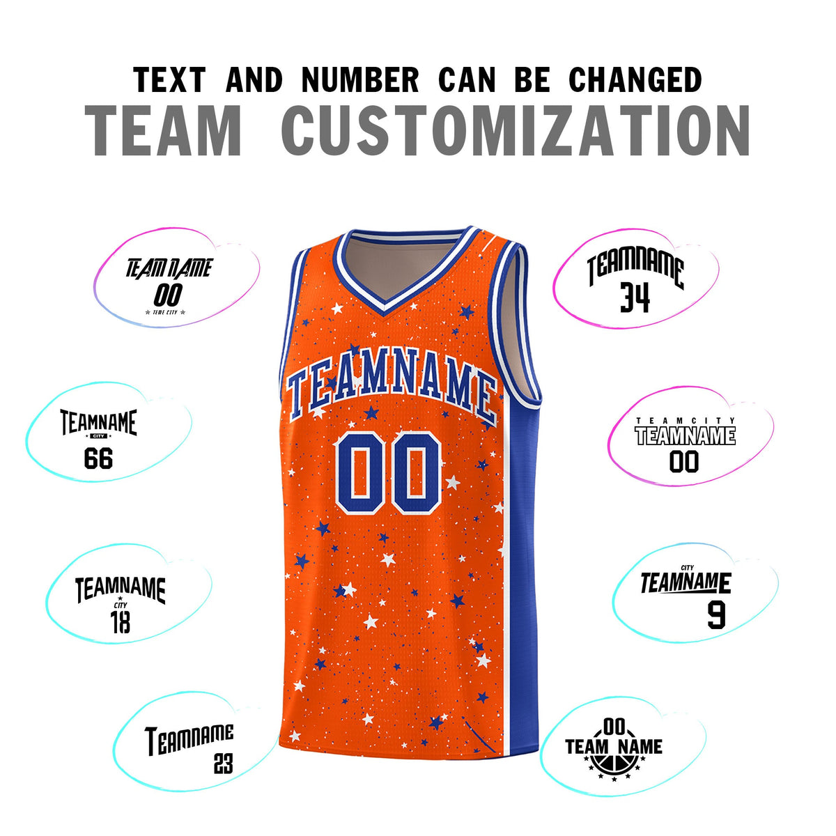 Custom Orange White Royal Blue Graffiti Pattern Star Basketball Jersey| KXKSHOP