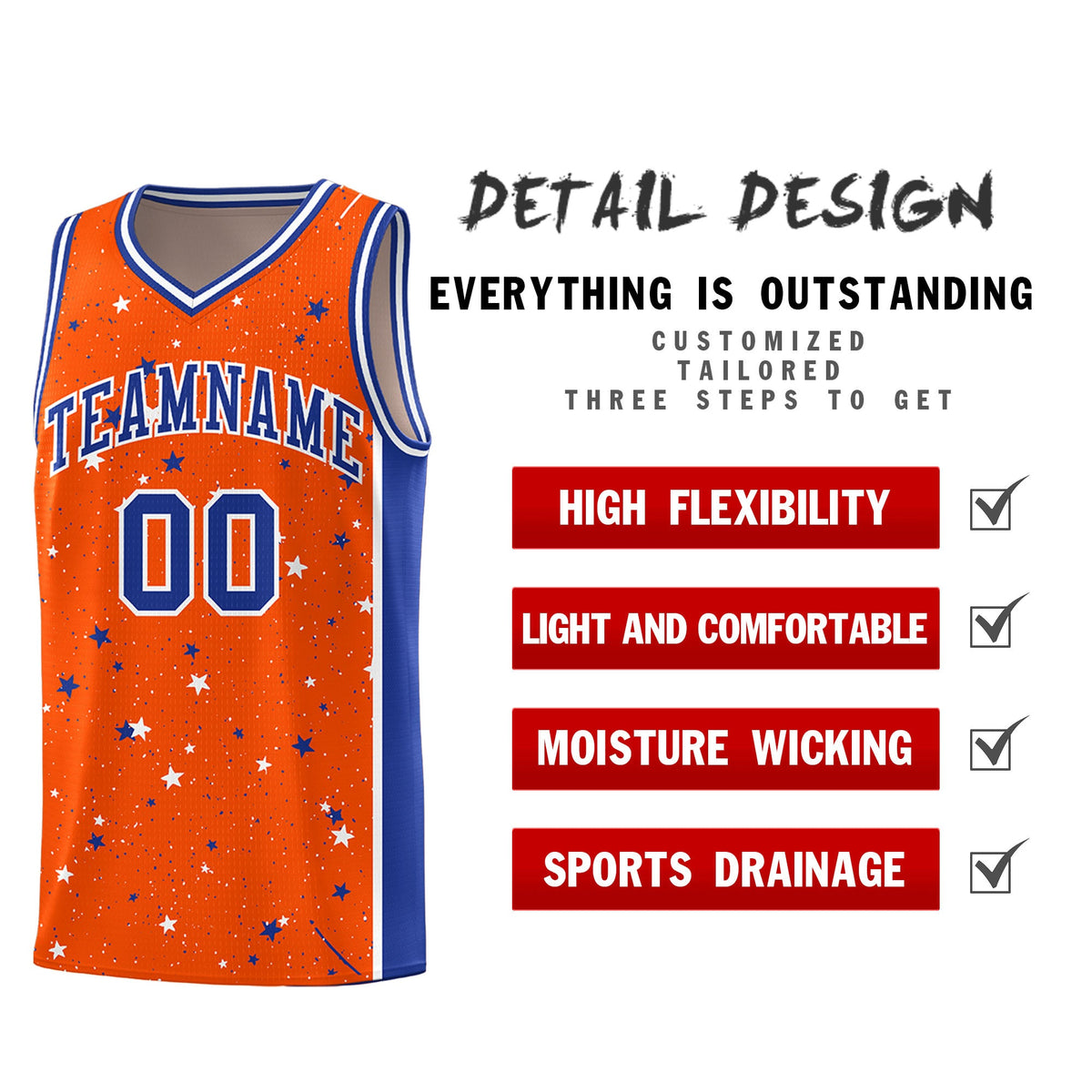 Custom Orange White Royal Blue Graffiti Pattern Star Basketball Jersey| KXKSHOP