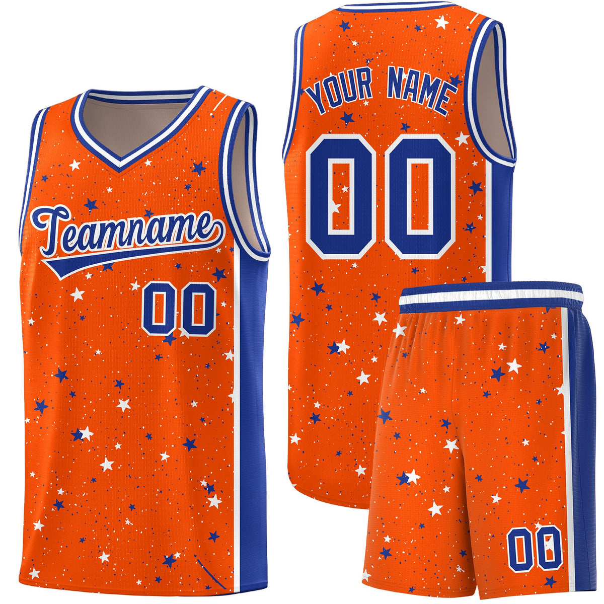 Custom Orange White Royal Blue Graffiti Pattern Star Basketball Jersey| KXKSHOP