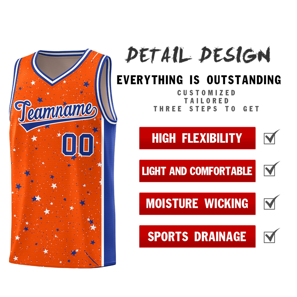 Custom Orange White Royal Blue Graffiti Pattern Star Basketball Jersey| KXKSHOP