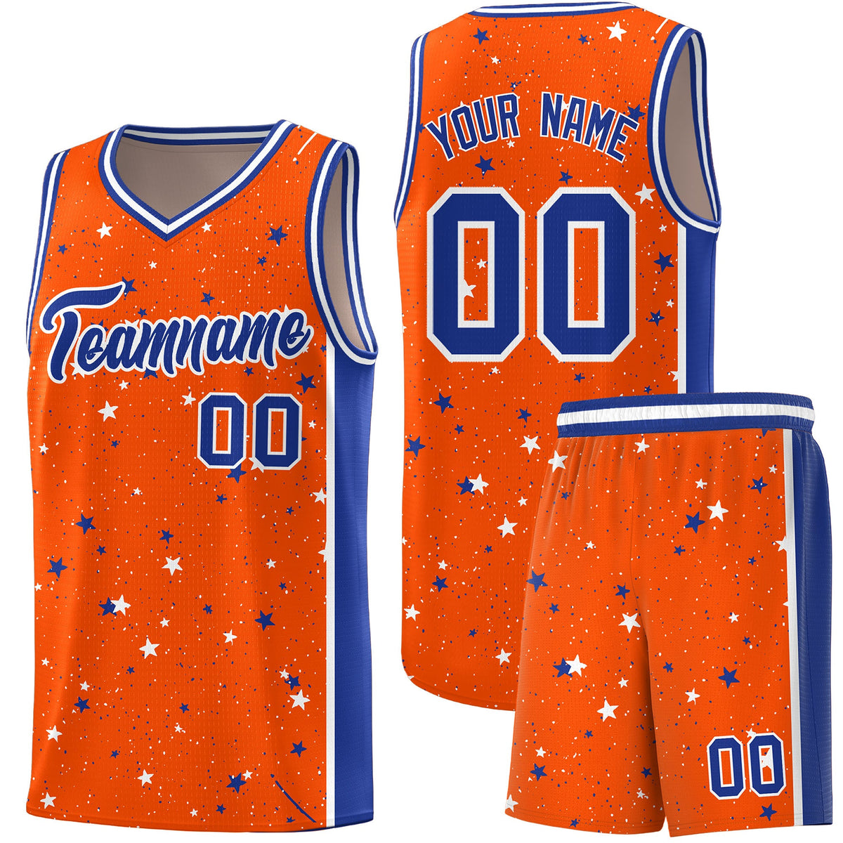 Custom Orange White Royal Blue Graffiti Pattern Star Basketball Jersey| KXKSHOP