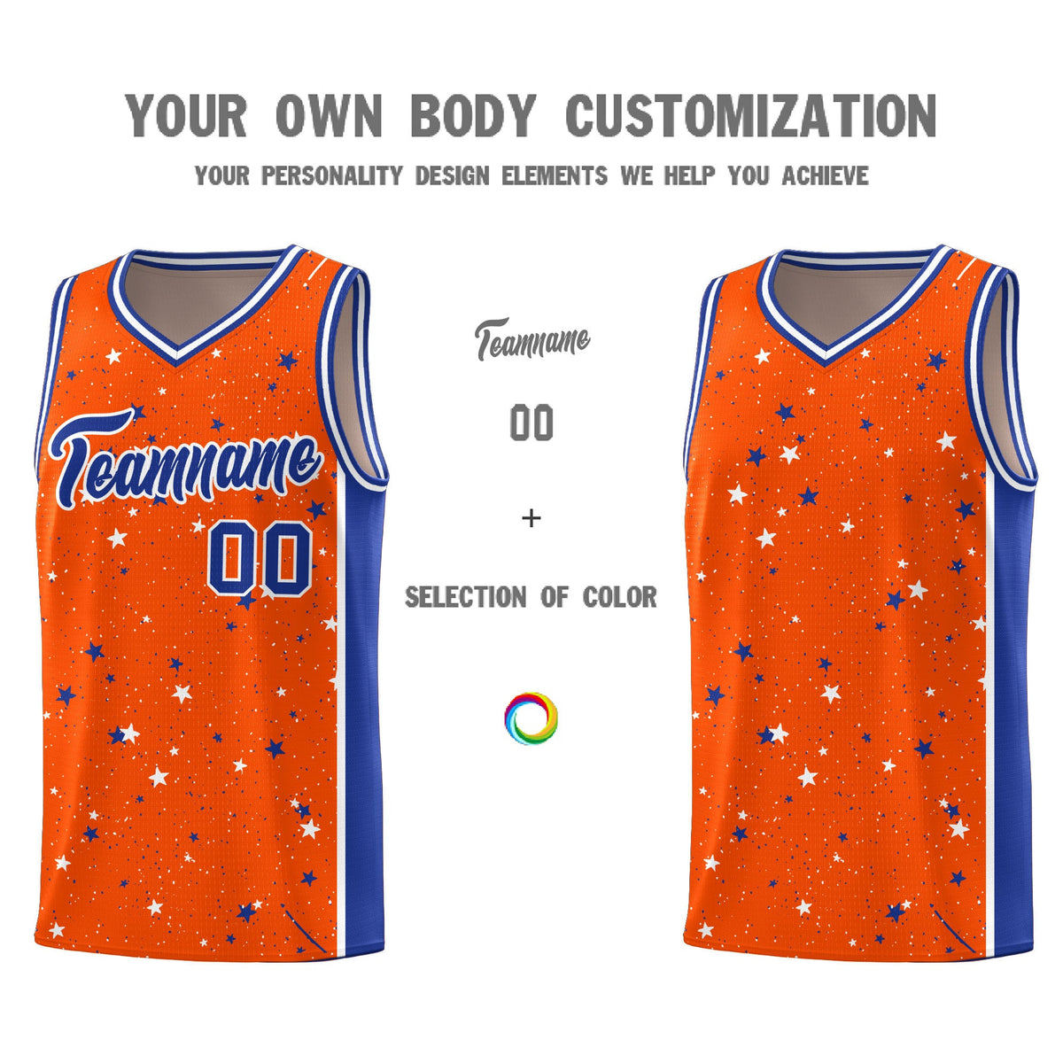 Custom Orange White Royal Blue Graffiti Pattern Star Basketball Jersey| KXKSHOP