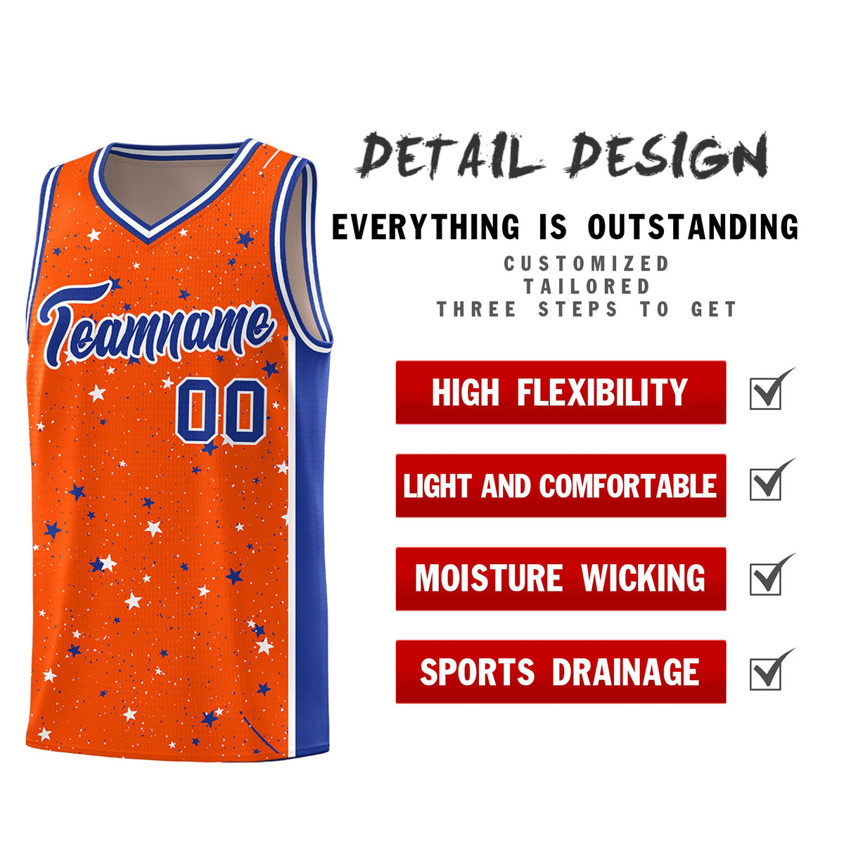 Custom Orange White Royal Blue Graffiti Pattern Star Basketball Jersey| KXKSHOP