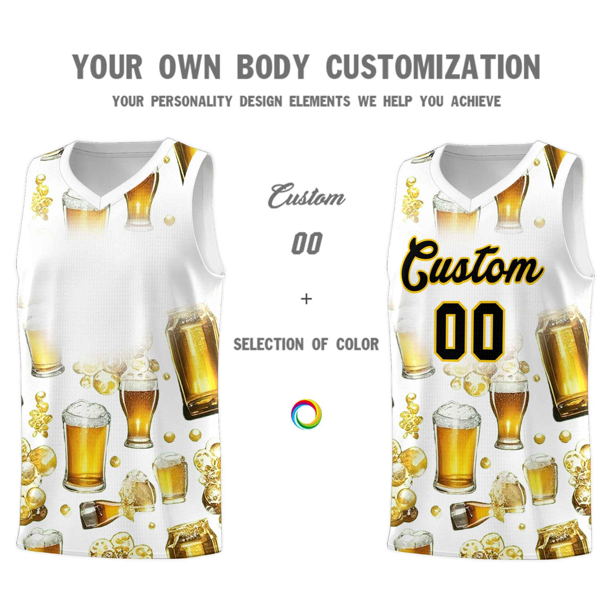 Custom White National Beer Day Personalized Beer Bubble Basketball Jersey | Perfect for parties | Dye-sublimation printing | KXKSHOP