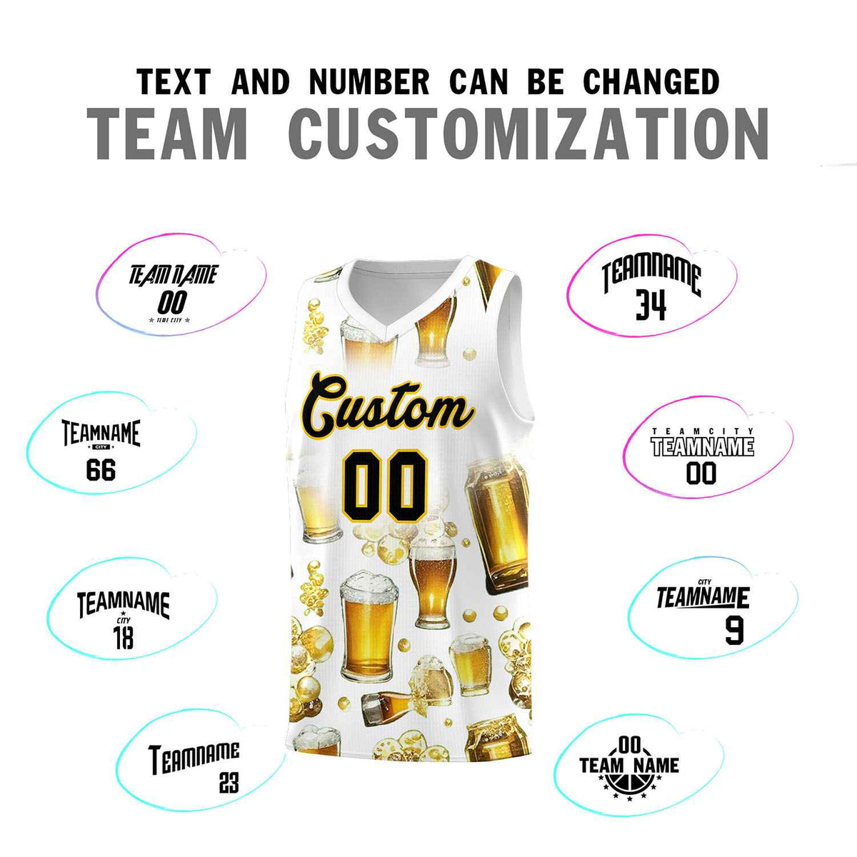 Custom White National Beer Day Personalized Beer Bubble Basketball Jersey | Perfect for parties | Dye-sublimation printing | KXKSHOP