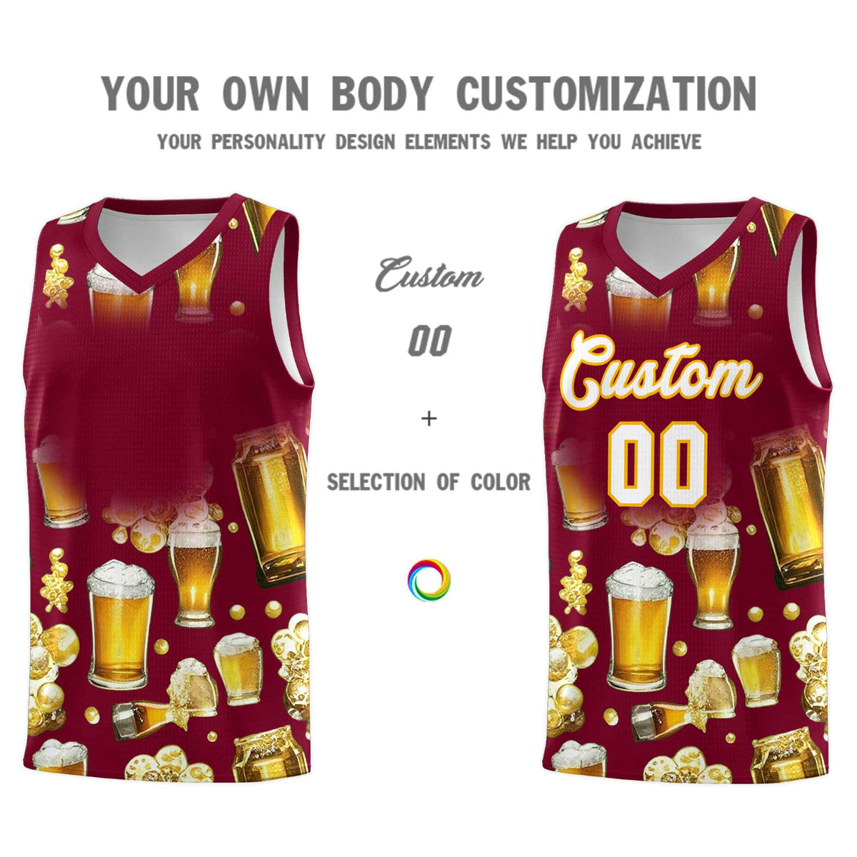 Custom Crimson National Beer Day Personalized Beer Bubble Basketball Jersey | Perfect for parties | Dye-sublimation printing | KXKSHOP