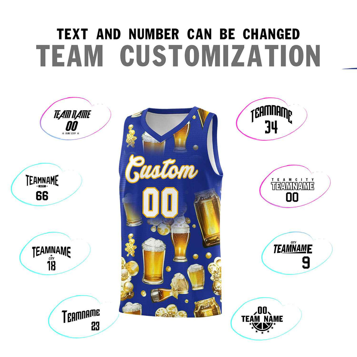 Custom Royal Blue National Beer Day Personalized Beer Bubble Basketball Jersey | Perfect for parties | Dye-sublimation printing | KXKSHOP