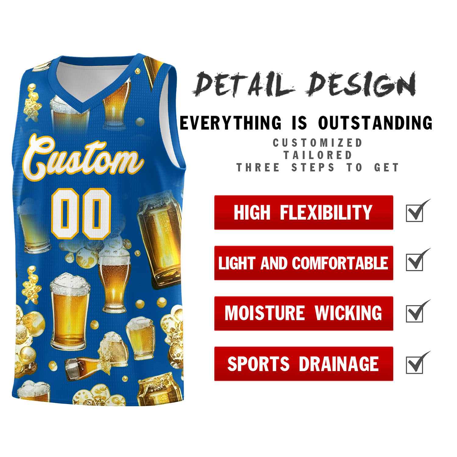 Custom Royal National Beer Day Personalized Beer Bubble Basketball Jersey | Perfect for parties | Dye-sublimation printing | KXKSHOP