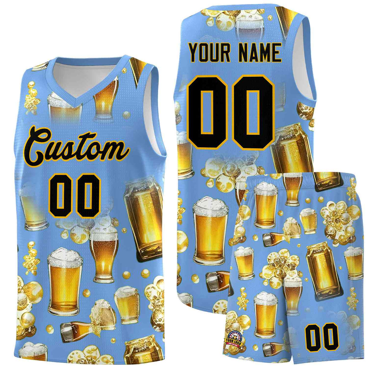 Custom Light Blue National Beer Day Personalized Beer Bubble Basketball Jersey | Perfect for parties | Dye-sublimation printing | KXKSHOP