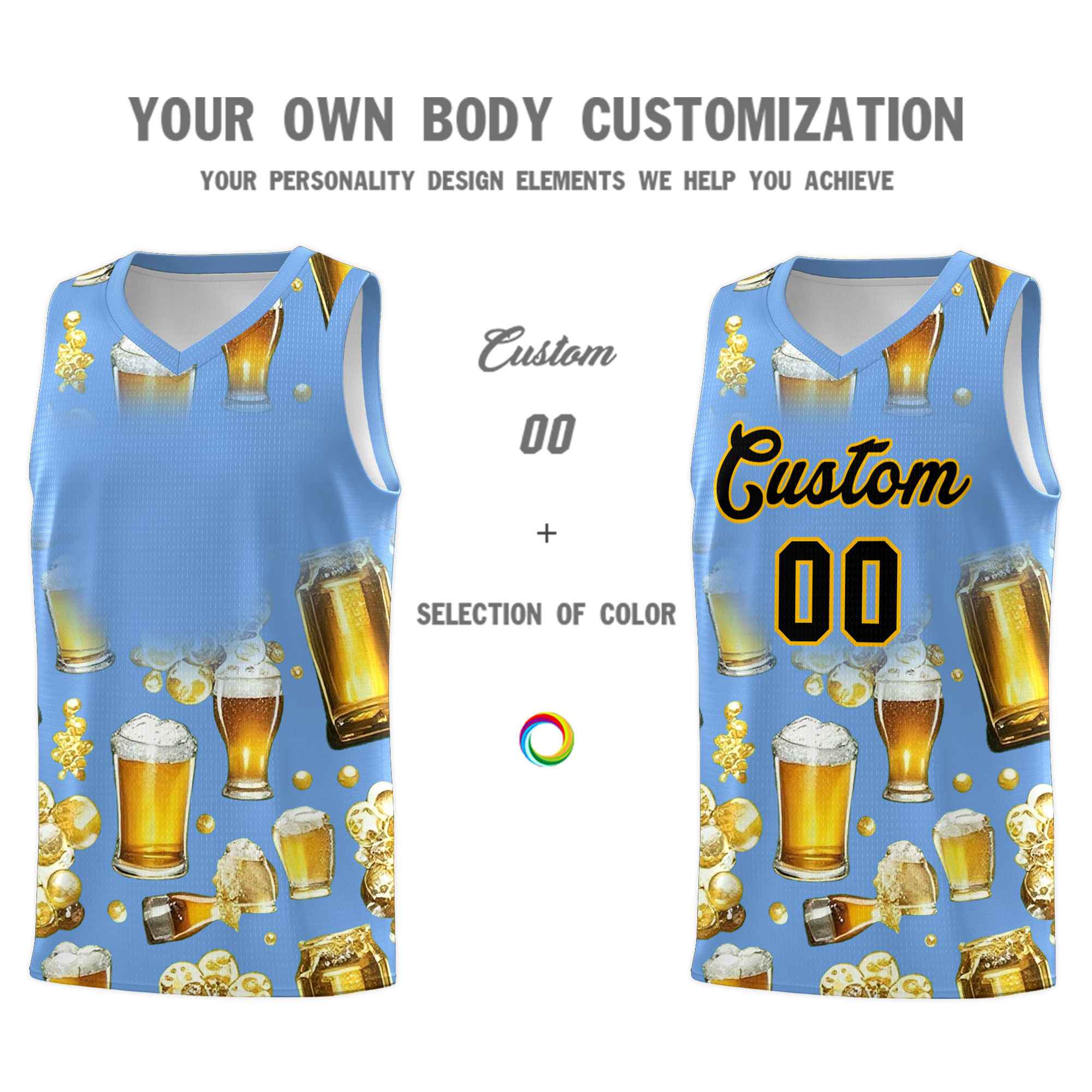 Custom Light Blue National Beer Day Personalized Beer Bubble Basketball Jersey | Perfect for parties | Dye-sublimation printing | KXKSHOP