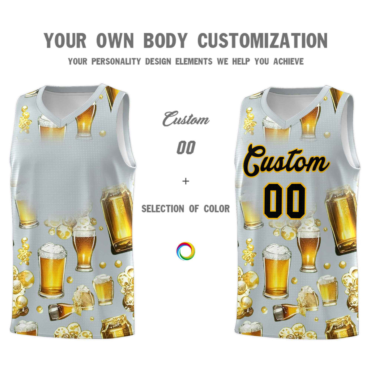 Custom Silver National Beer Day Personalized Beer Bubble Basketball Jersey | Perfect for parties | Dye-sublimation printing | KXKSHOP