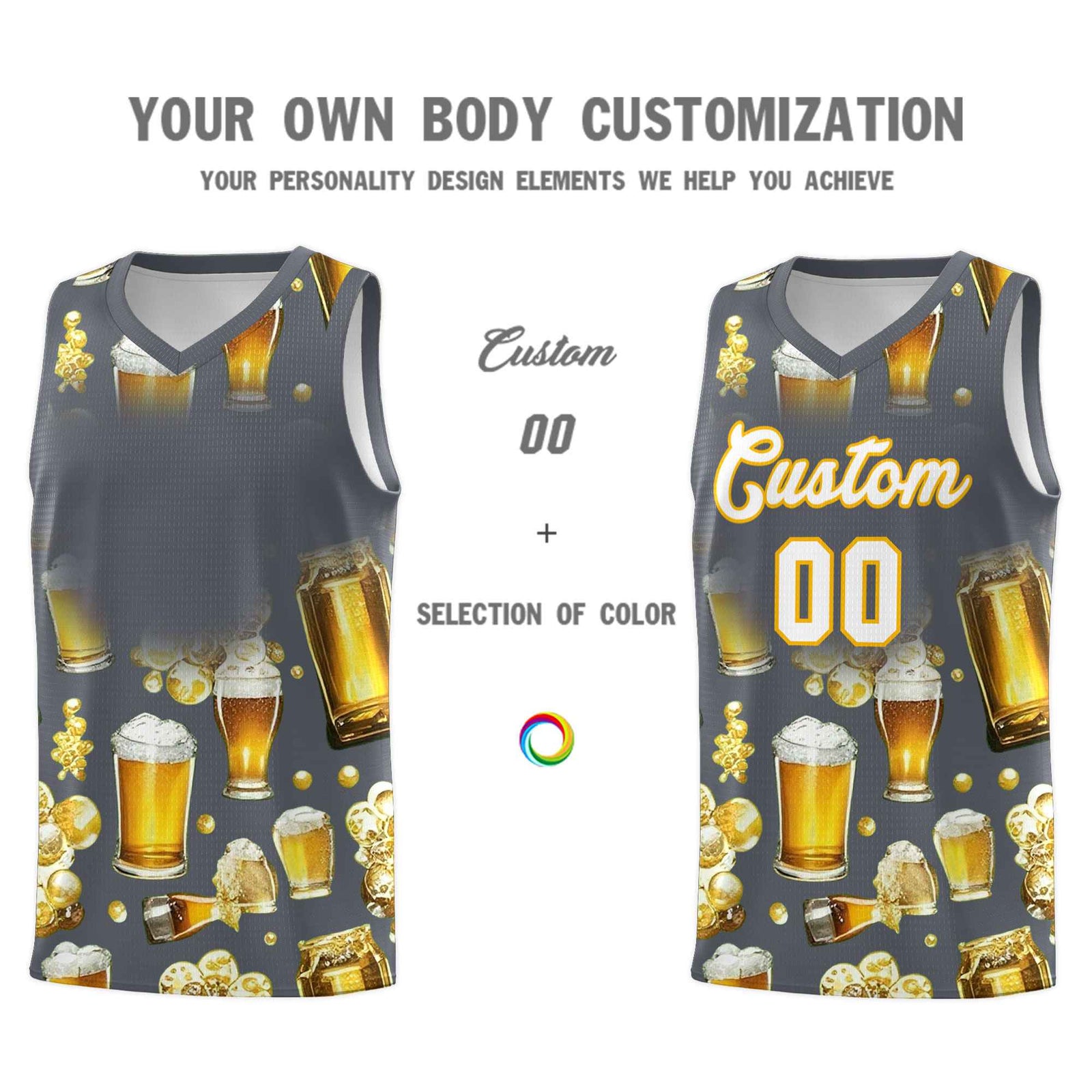 Custom Gray National Beer Day Personalized Beer Bubble Basketball Jersey | Perfect for parties | Dye-sublimation printing | KXKSHOP