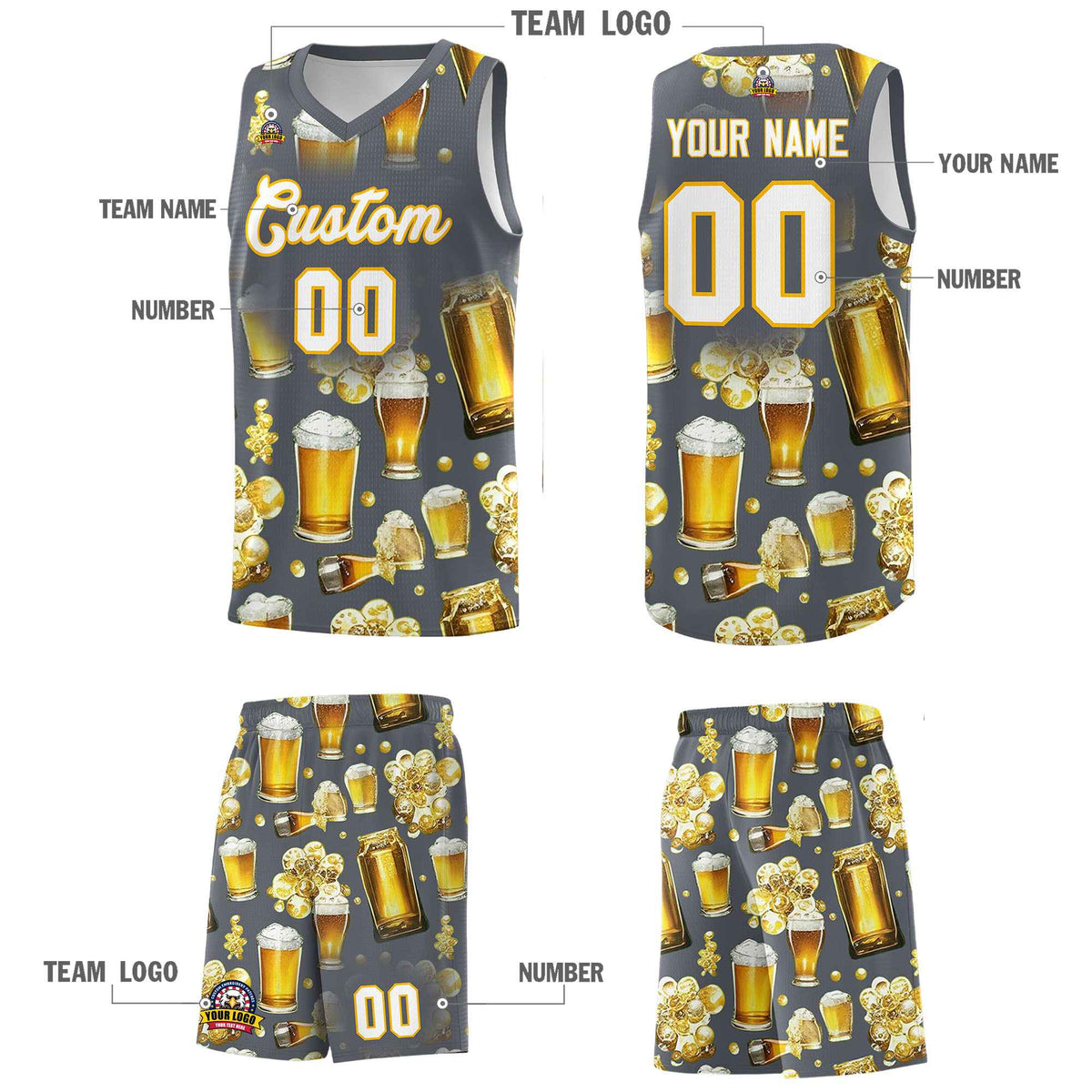 Custom Gray National Beer Day Personalized Beer Bubble Basketball Jersey | Perfect for parties | Dye-sublimation printing | KXKSHOP