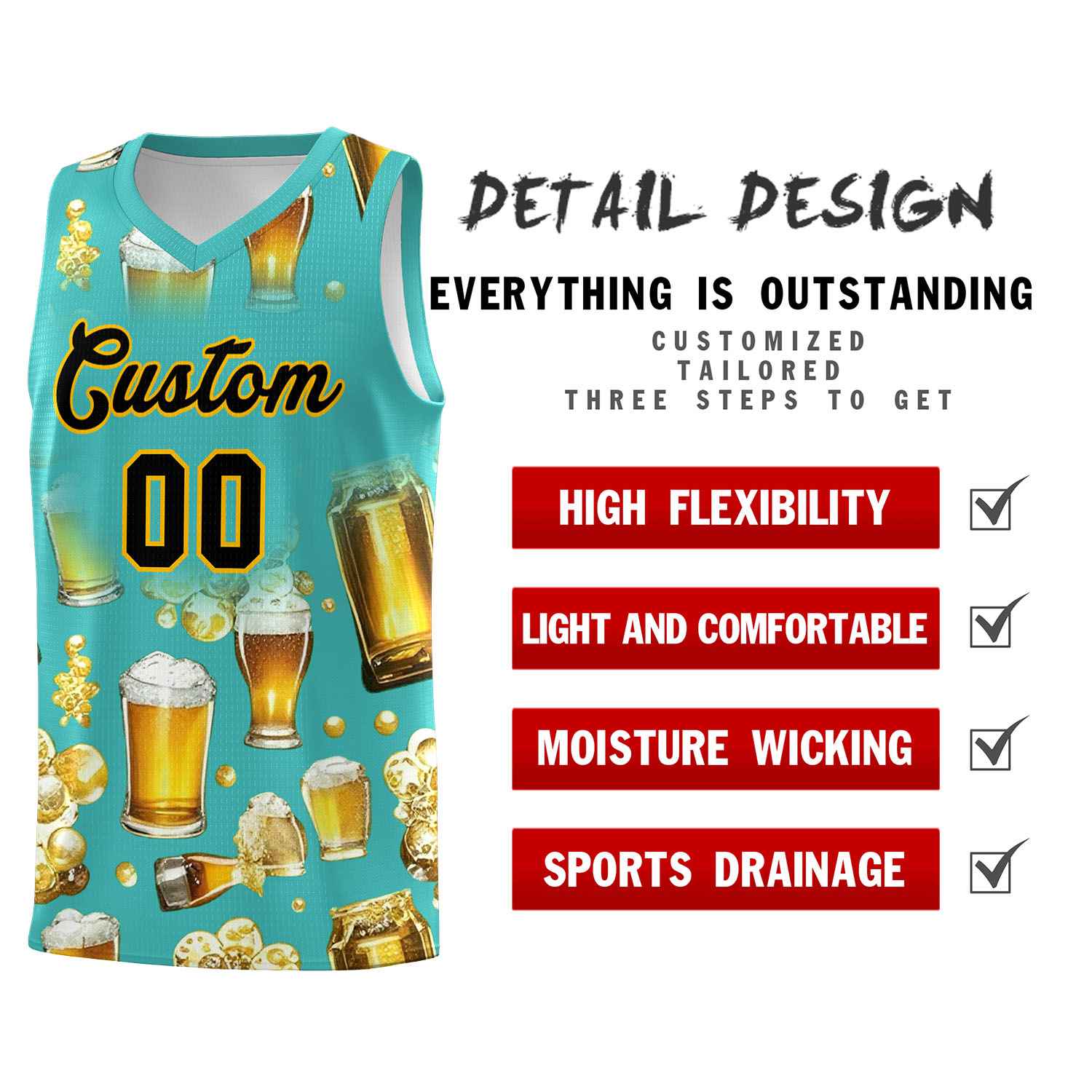 Custom Teal National Beer Day Personalized Beer Bubble Basketball Jersey | Perfect for parties | Dye-sublimation printing | KXKSHOP