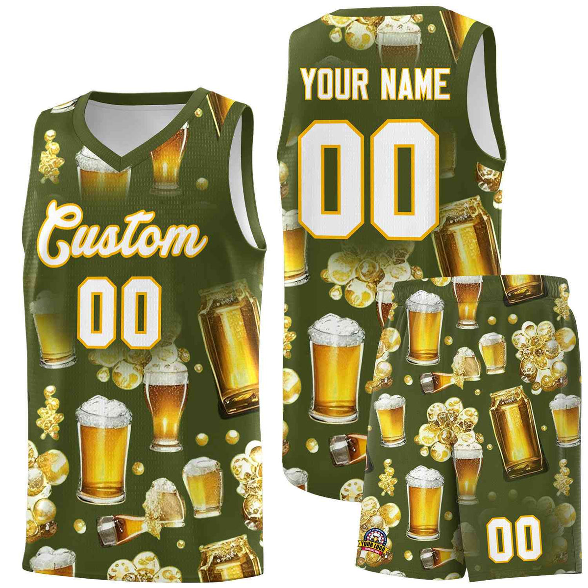 Custom Olive National Beer Day Personalized Beer Bubble Basketball Jersey | Perfect for parties | Dye-sublimation printing | KXKSHOP