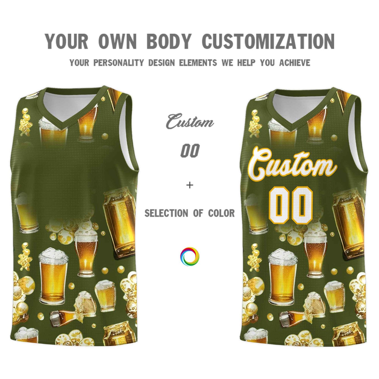 Custom Olive National Beer Day Personalized Beer Bubble Basketball Jersey | Perfect for parties | Dye-sublimation printing | KXKSHOP