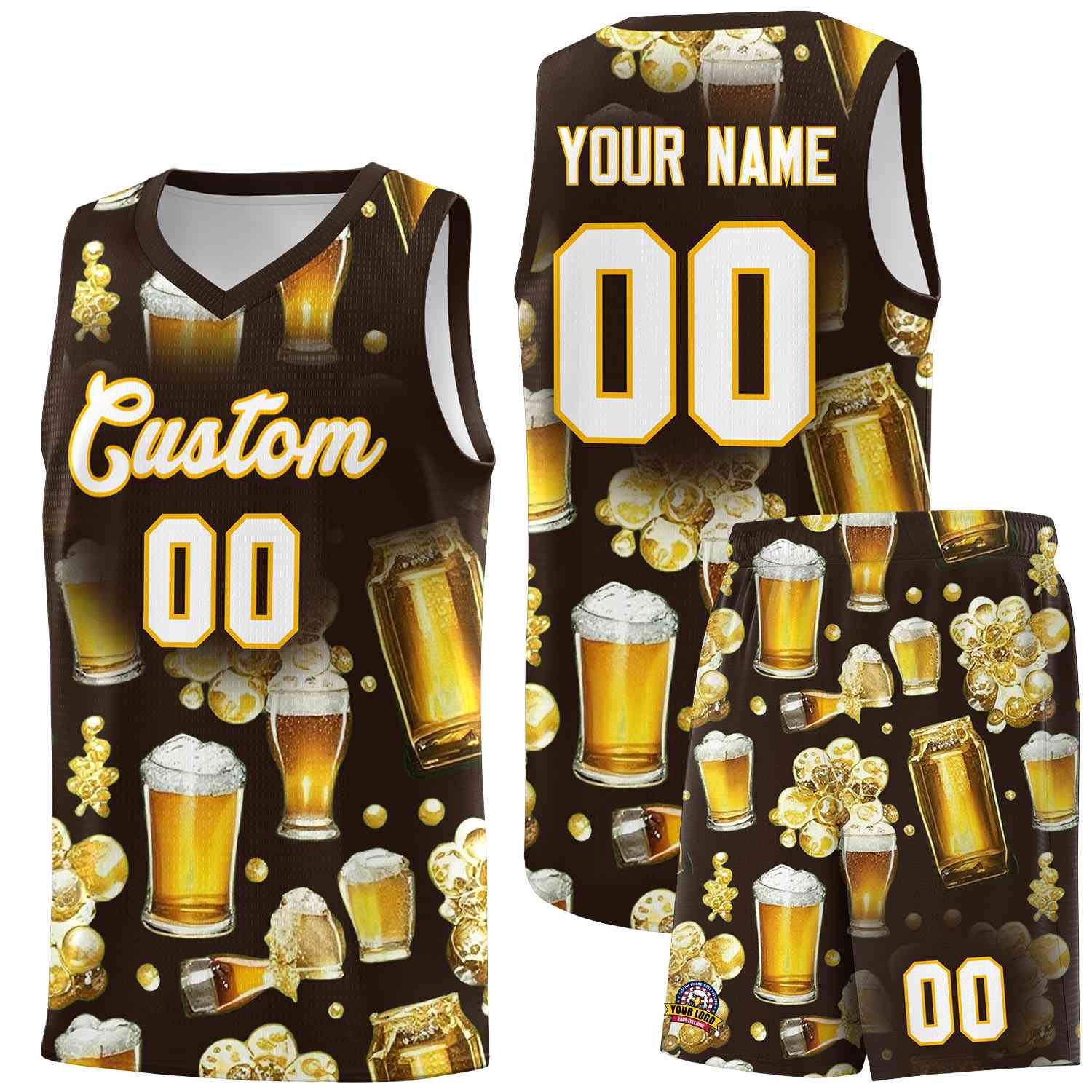 Custom Brown National Beer Day Personalized Beer Bubble Basketball Jersey | Perfect for parties | Dye-sublimation printing | KXKSHOP