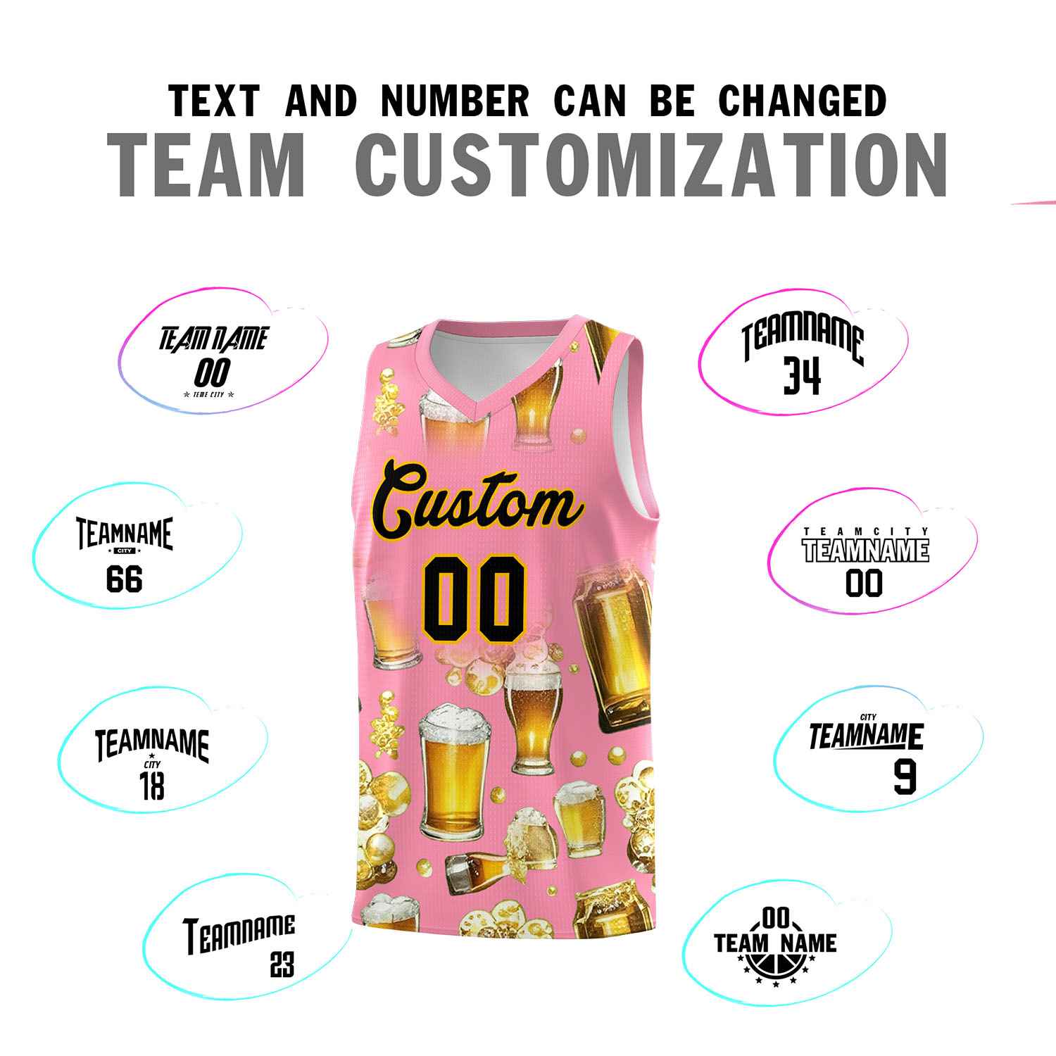 Custom Light Pink National Beer Day Personalized Beer Bubble Basketball Jersey | Perfect for parties | Dye-sublimation printing | KXKSHOP