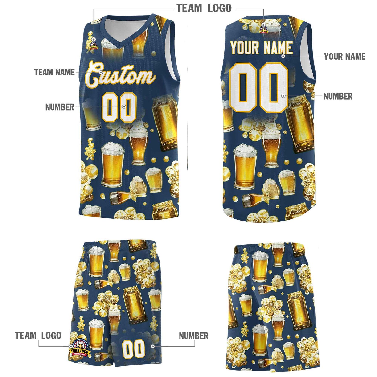Custom Midnight Blue National Beer Day Personalized Beer Bubble Basketball Jersey | Perfect for parties | Dye-sublimation printing | KXKSHOP