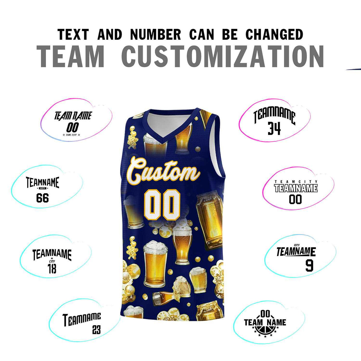 Custom Dark Blue National Beer Day Personalized Beer Bubble Basketball Jersey | Perfect for parties | Dye-sublimation printing | KXKSHOP