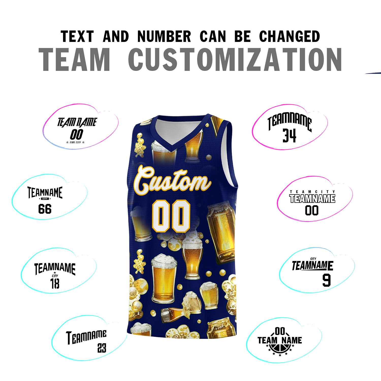 Custom Dark Blue National Beer Day Personalized Beer Bubble Basketball Jersey | Perfect for parties | Dye-sublimation printing | KXKSHOP