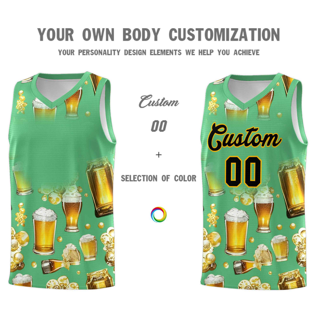Custom Neon Green National Beer Day Personalized Beer Bubble Basketball Jersey | Perfect for parties | Dye-sublimation printing | KXKSHOP