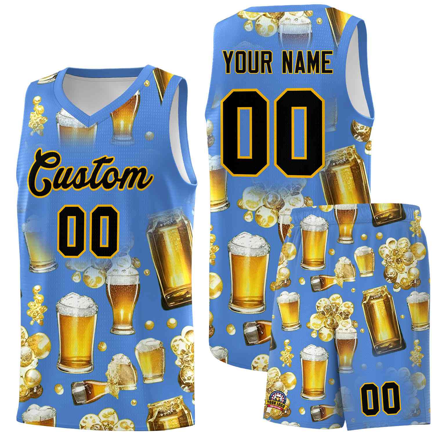 Custom Powder Blue National Beer Day Personalized Beer Bubble Basketball Jersey | Perfect for parties | Dye-sublimation printing | KXKSHOP