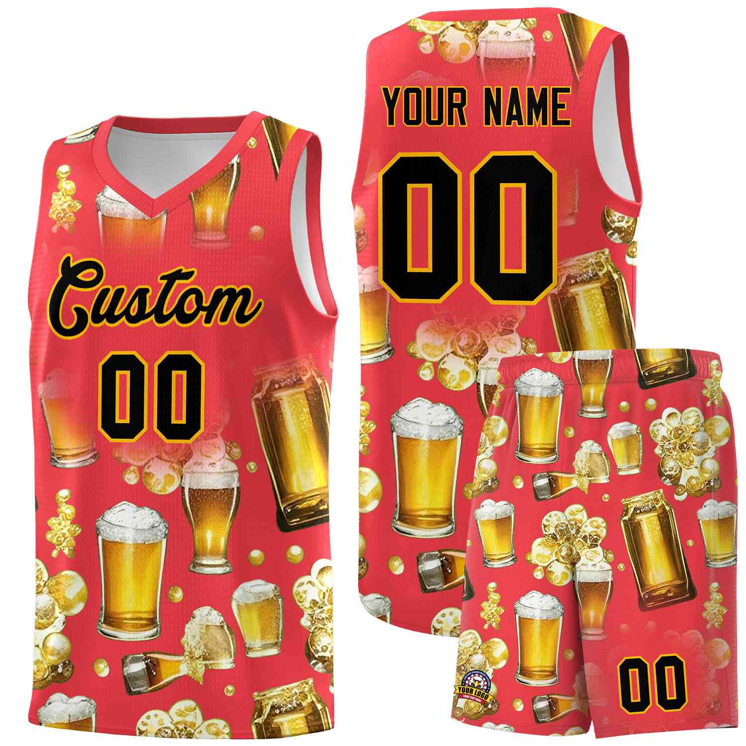 Custom Light Red National Beer Day Personalized Beer Bubble Basketball Jersey | Perfect for parties | Dye-sublimation printing | KXKSHOP
