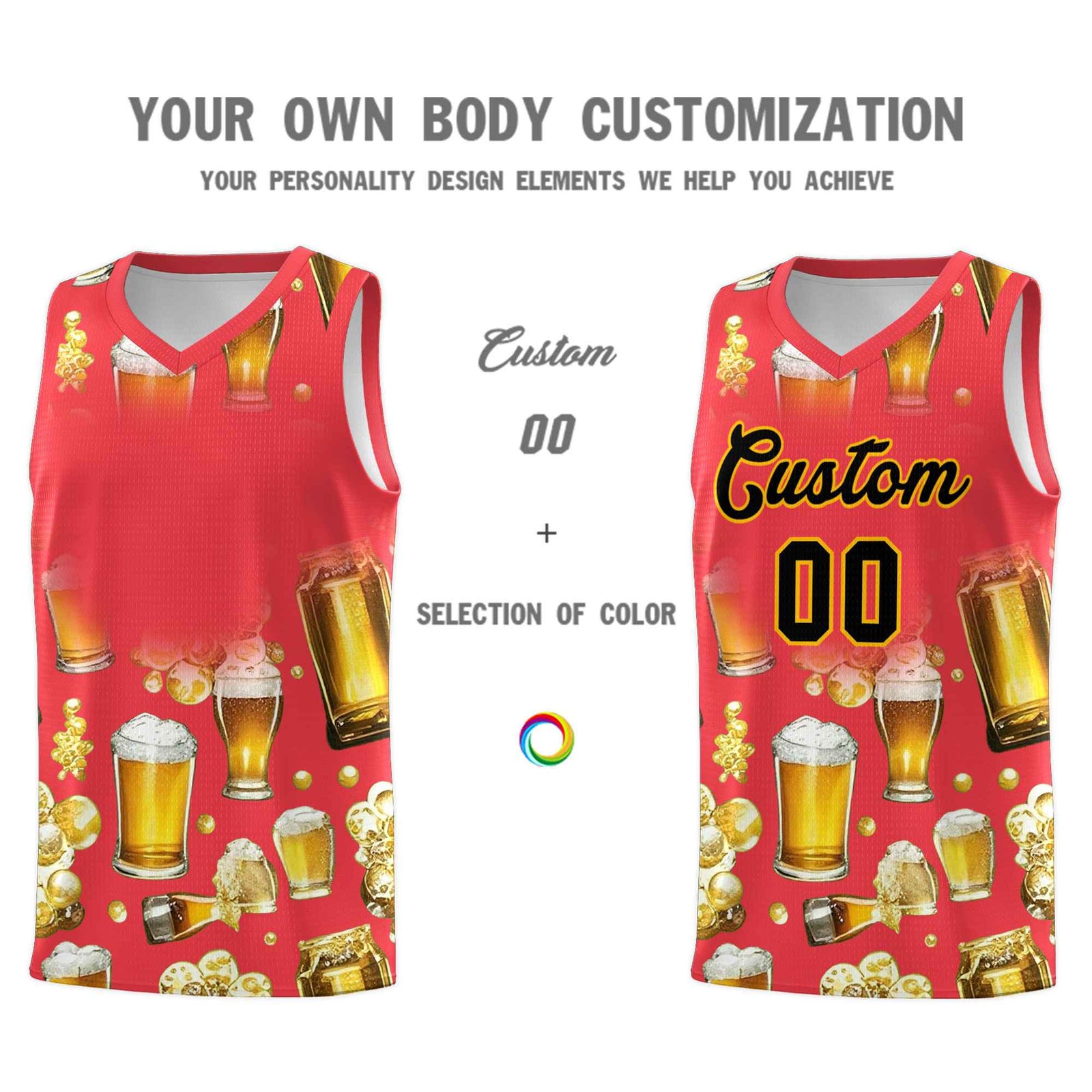 Custom Light Red National Beer Day Personalized Beer Bubble Basketball Jersey | Perfect for parties | Dye-sublimation printing | KXKSHOP