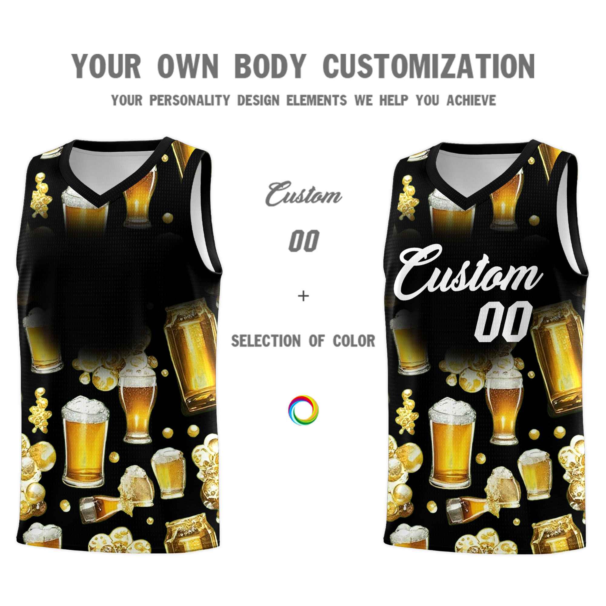 Custom Black National Beer Day Personalized Beer Bubble Basketball Jersey | Perfect for parties | Dye-sublimation printing | KXKSHOP