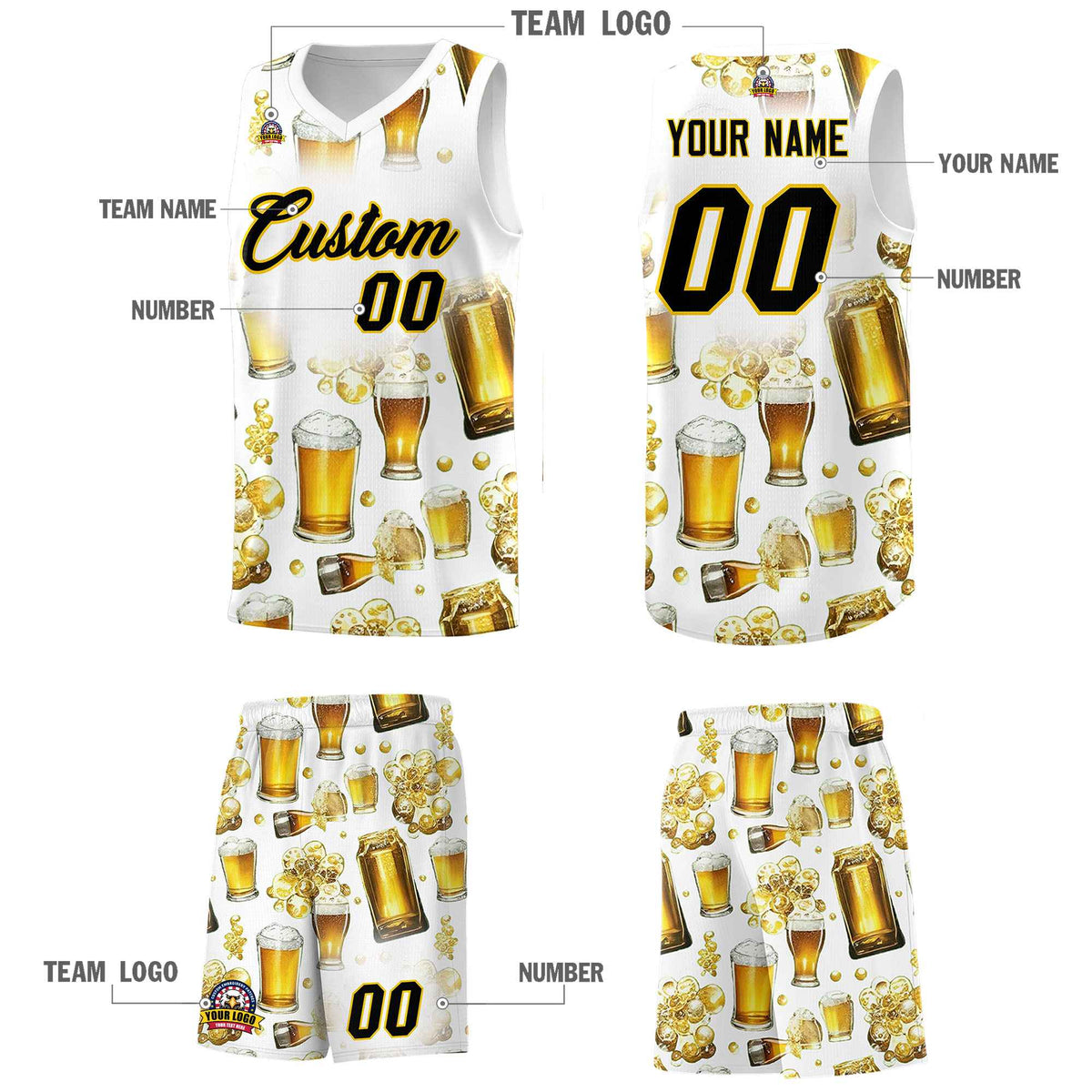 Custom White National Beer Day Personalized Beer Bubble Basketball Jersey | Perfect for parties | Dye-sublimation printing | KXKSHOP