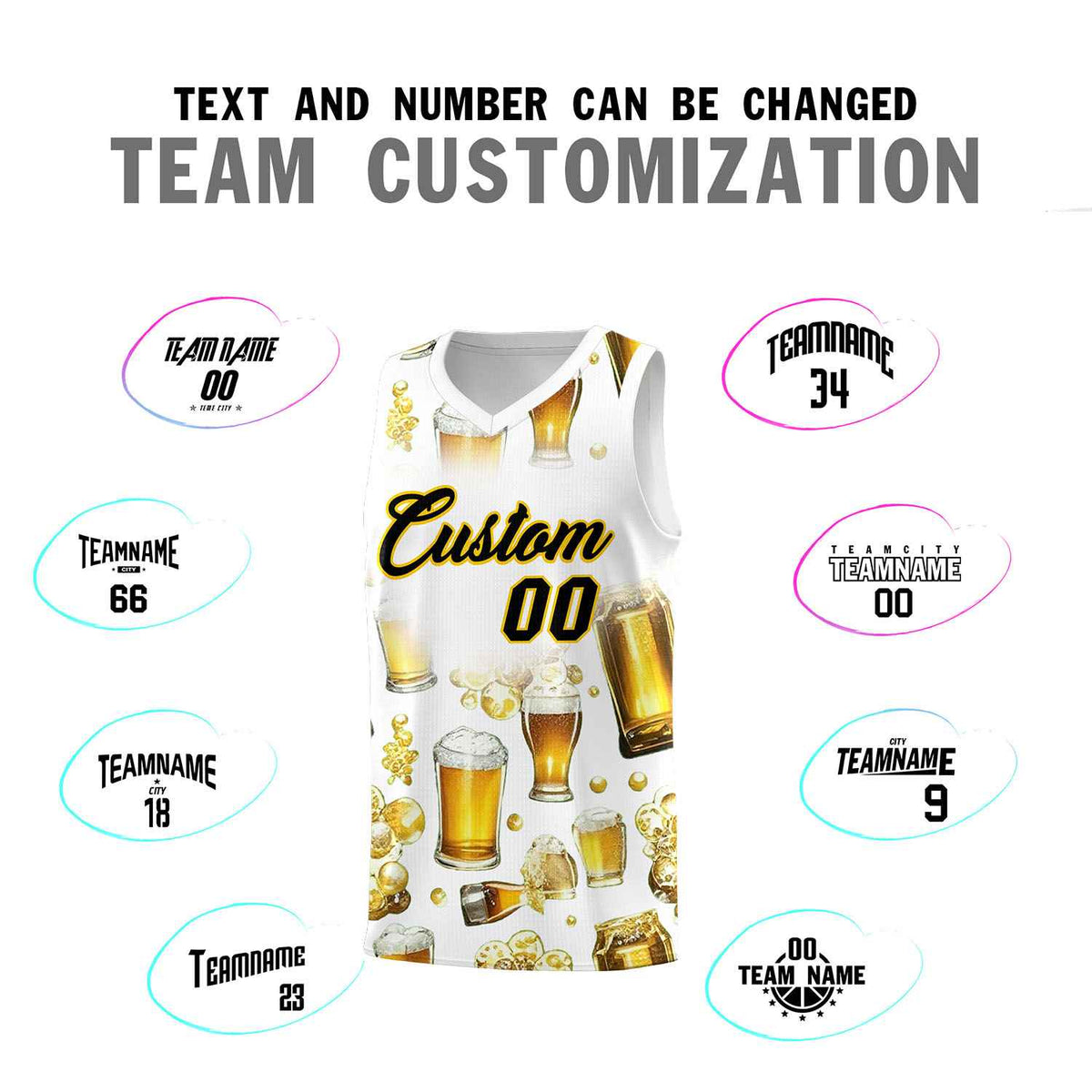 Custom White National Beer Day Personalized Beer Bubble Basketball Jersey | Perfect for parties | Dye-sublimation printing | KXKSHOP