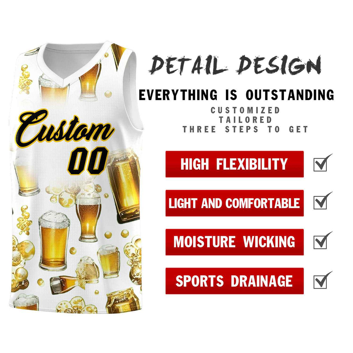 Custom White National Beer Day Personalized Beer Bubble Basketball Jersey | Perfect for parties | Dye-sublimation printing | KXKSHOP