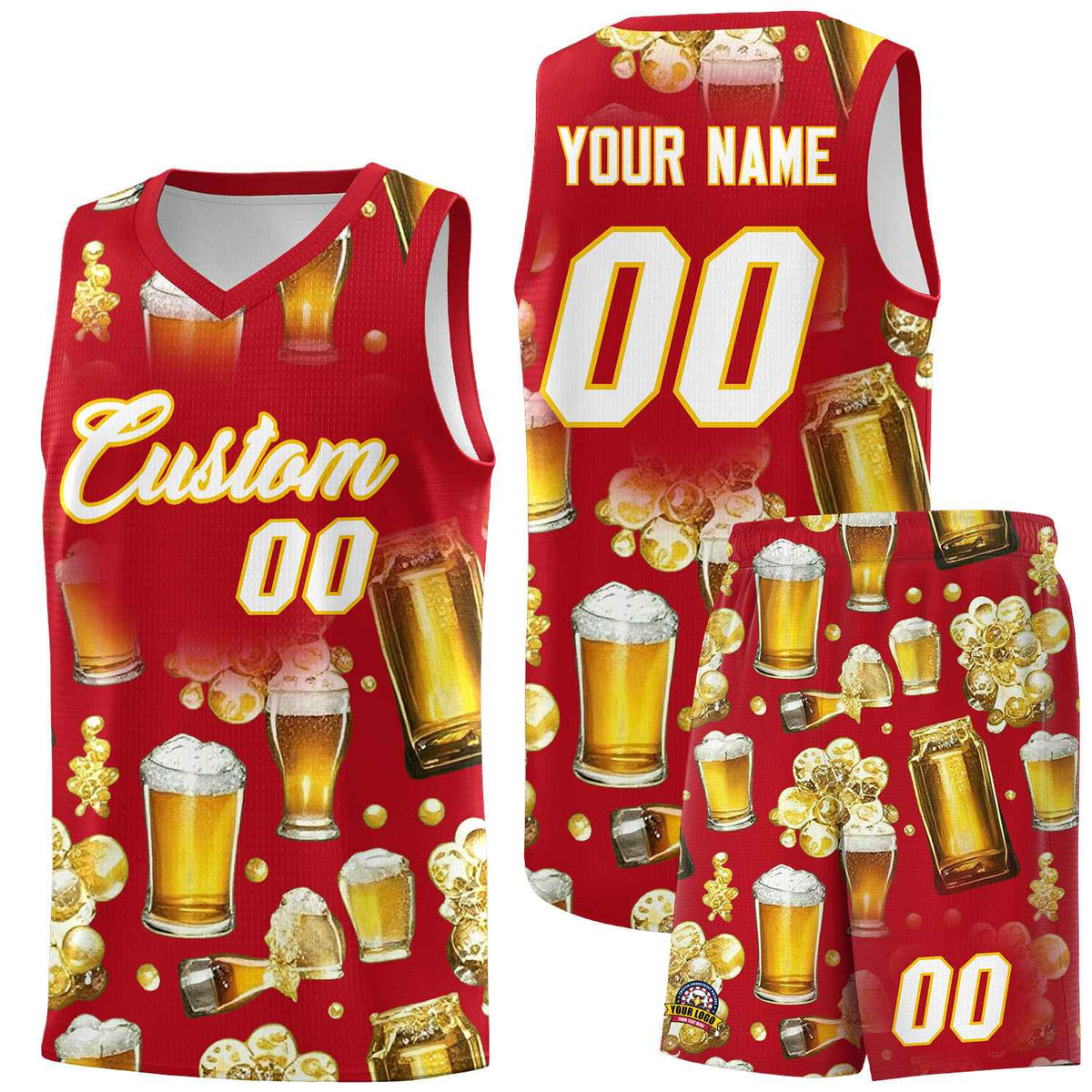 Custom Red National Beer Day Personalized Beer Bubble Basketball Jersey | Perfect for parties | Dye-sublimation printing | KXKSHOP