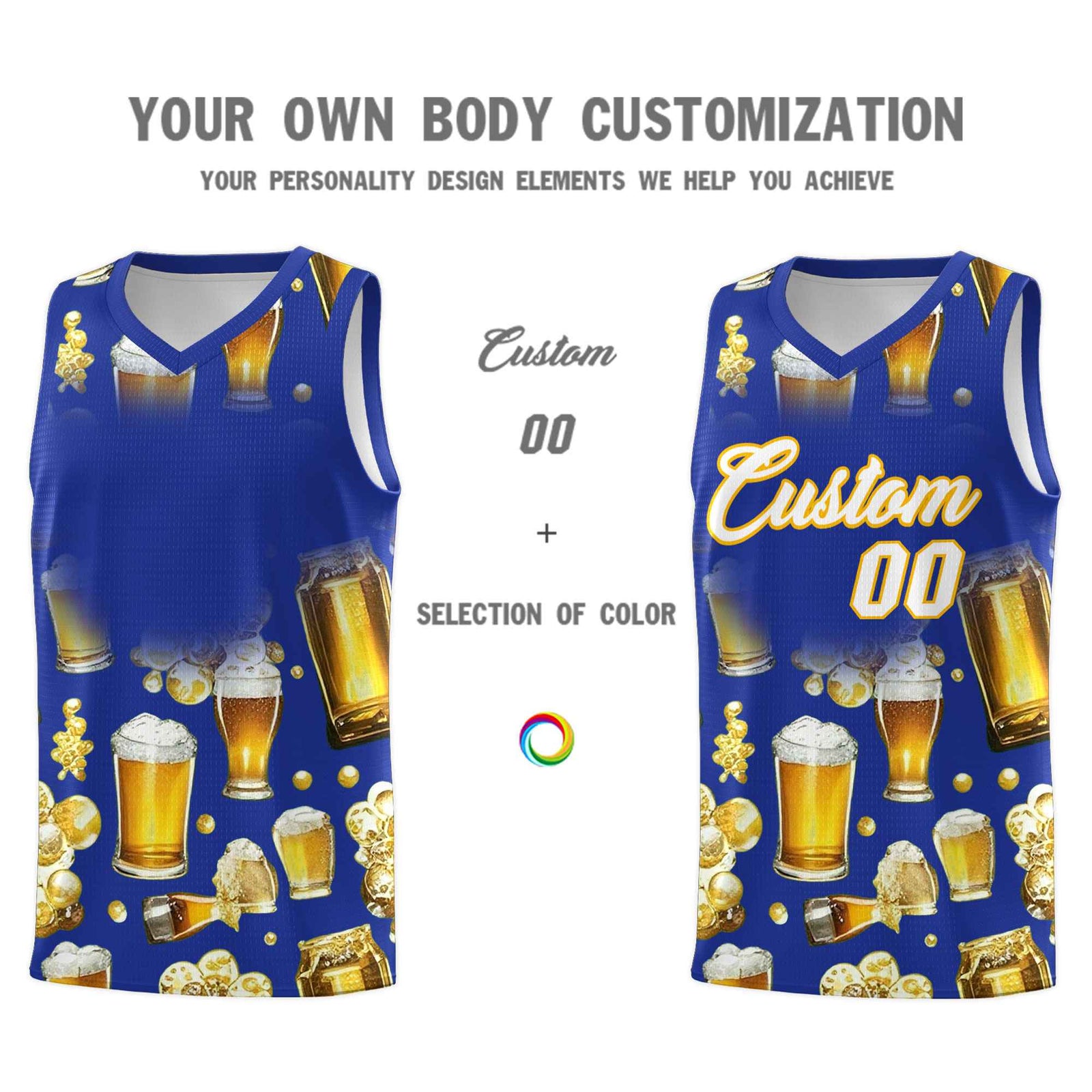 Custom Royal Blue National Beer Day Personalized Beer Bubble Basketball Jersey | Perfect for parties | Dye-sublimation printing | KXKSHOP