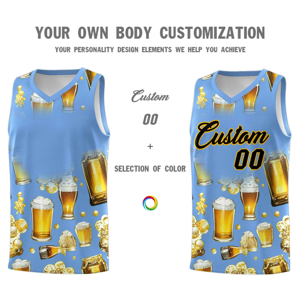Custom Light Blue National Beer Day Personalized Beer Bubble Basketball Jersey | Perfect for parties | Dye-sublimation printing | KXKSHOP