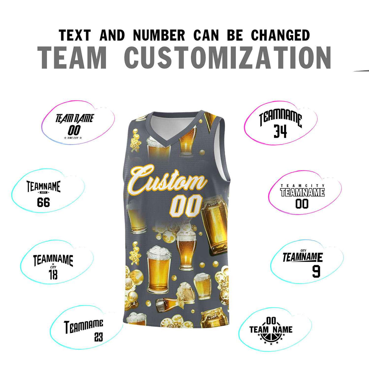 Custom Gray National Beer Day Personalized Beer Bubble Basketball Jersey | Perfect for parties | Dye-sublimation printing | KXKSHOP