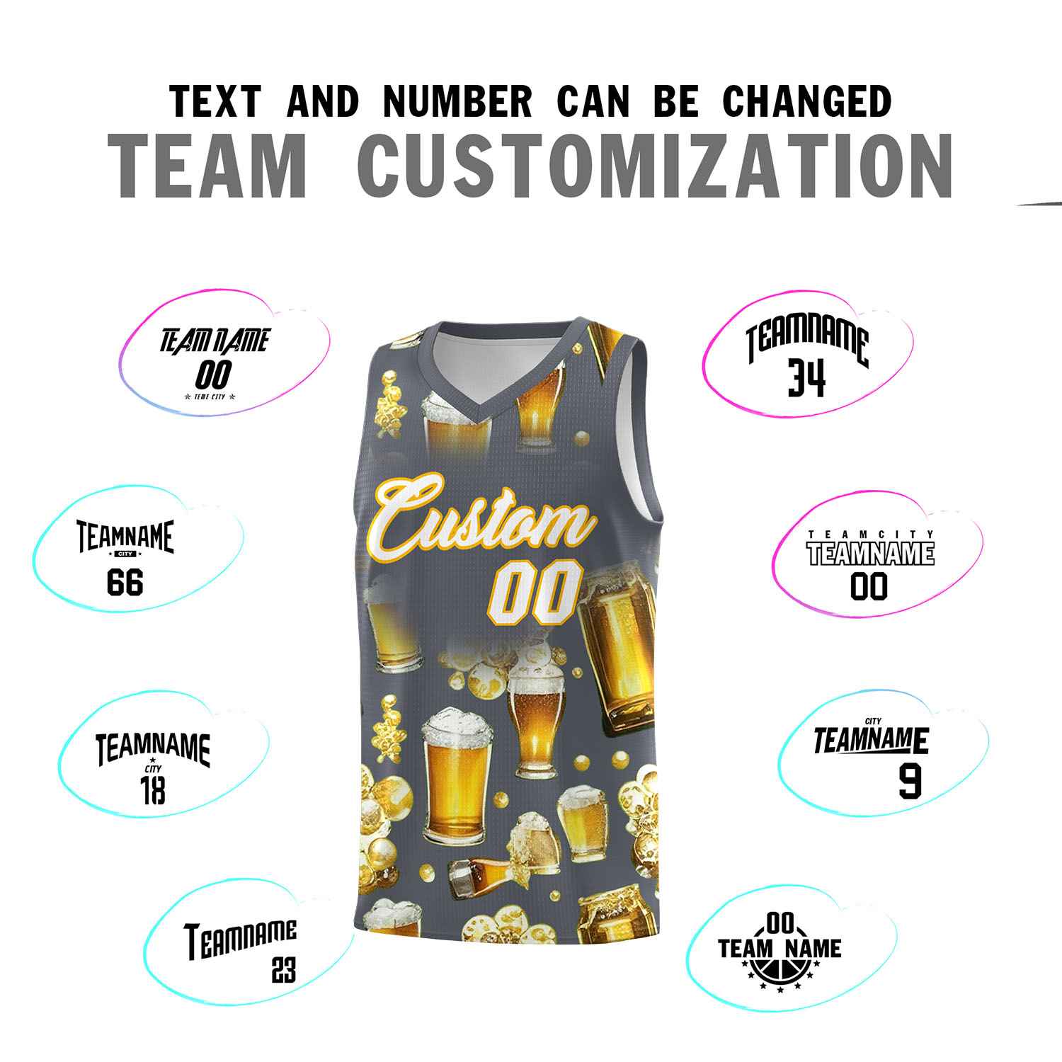 Custom Gray National Beer Day Personalized Beer Bubble Basketball Jersey | Perfect for parties | Dye-sublimation printing | KXKSHOP