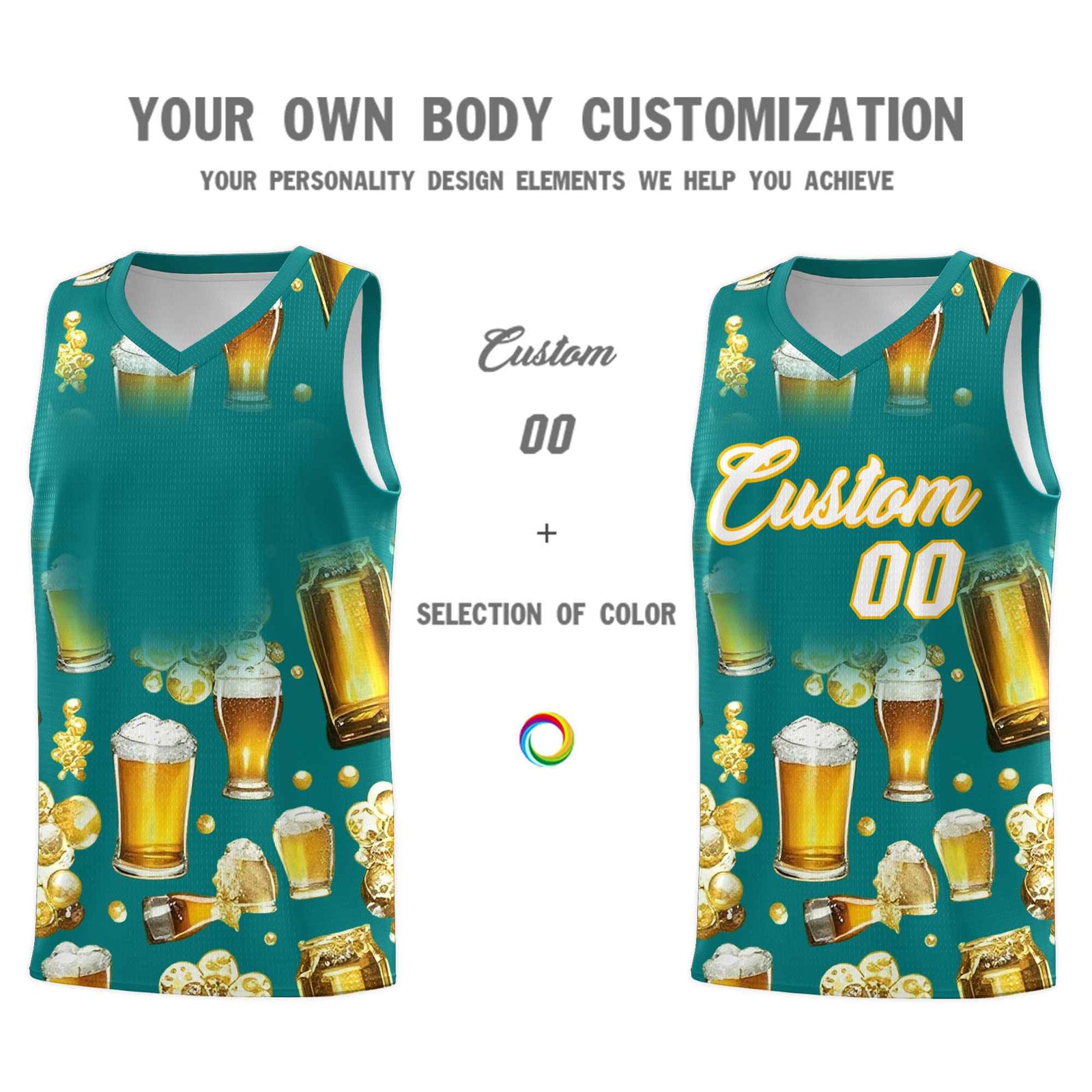 Custom Teal National Beer Day Personalized Beer Bubble Basketball Jersey | Perfect for parties | Dye-sublimation printing | KXKSHOP