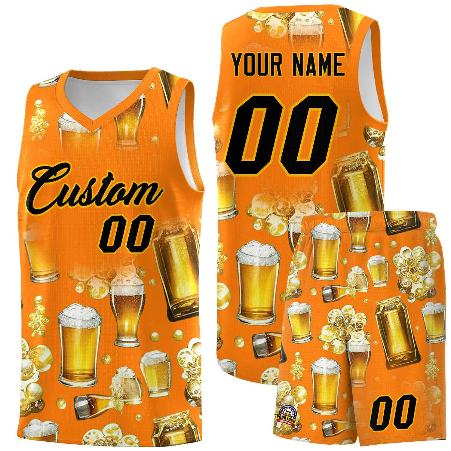 Custom Orange National Beer Day Personalized Beer Bubble Basketball Jersey | Perfect for parties | Dye-sublimation printing | KXKSHOP