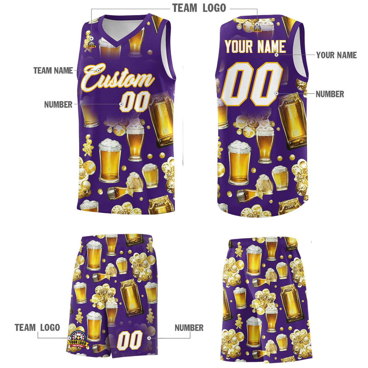 Custom Purple National Beer Day Personalized Beer Bubble Basketball Jersey | Perfect for parties | Dye-sublimation printing | KXKSHOP