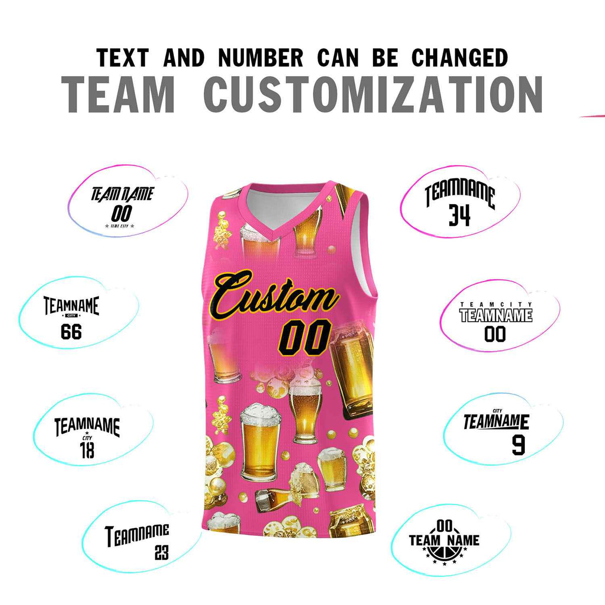 Custom Pink National Beer Day Personalized Beer Bubble Basketball Jersey | Perfect for parties | Dye-sublimation printing | KXKSHOP