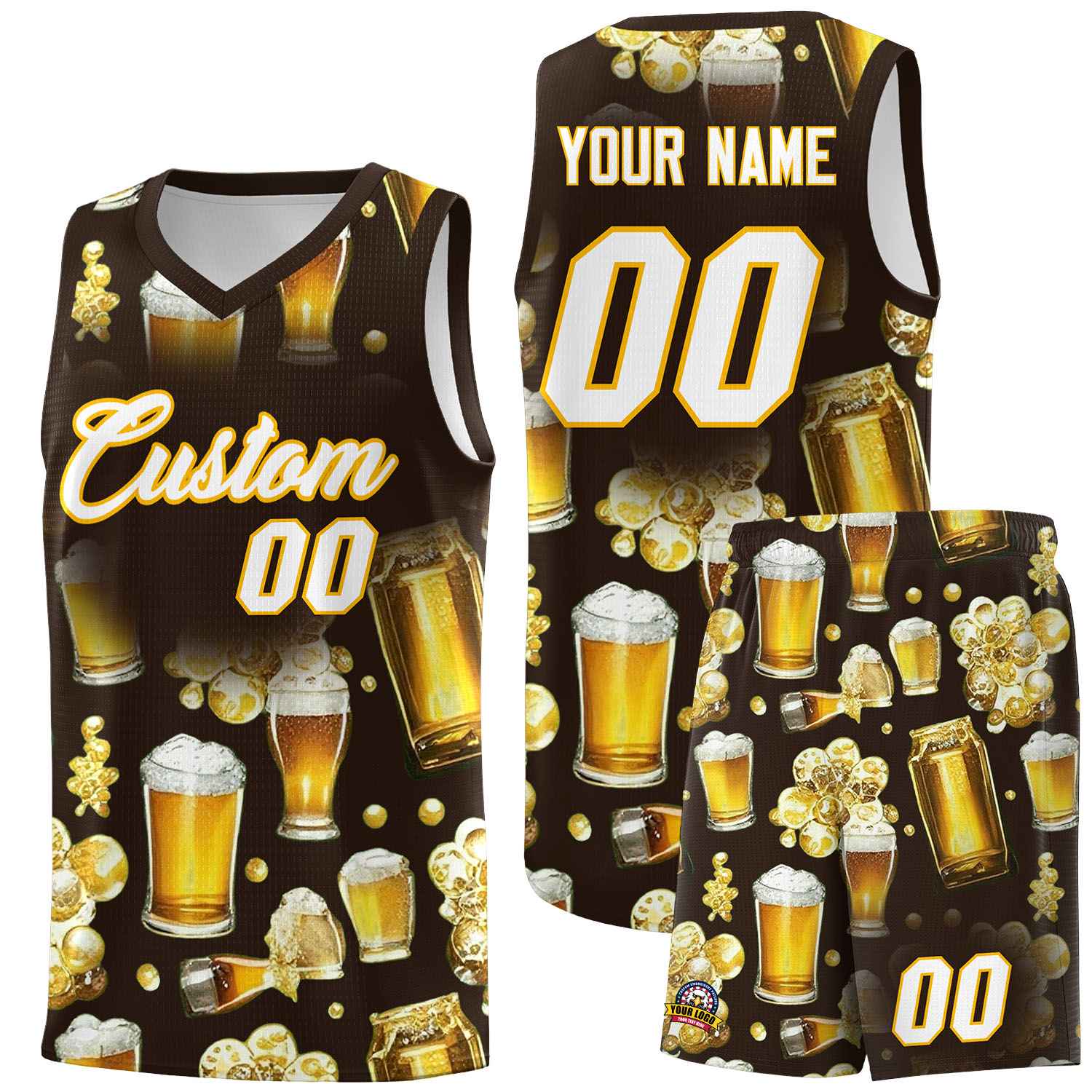 Custom Brown National Beer Day Personalized Beer Bubble Basketball Jersey | Perfect for parties | Dye-sublimation printing | KXKSHOP
