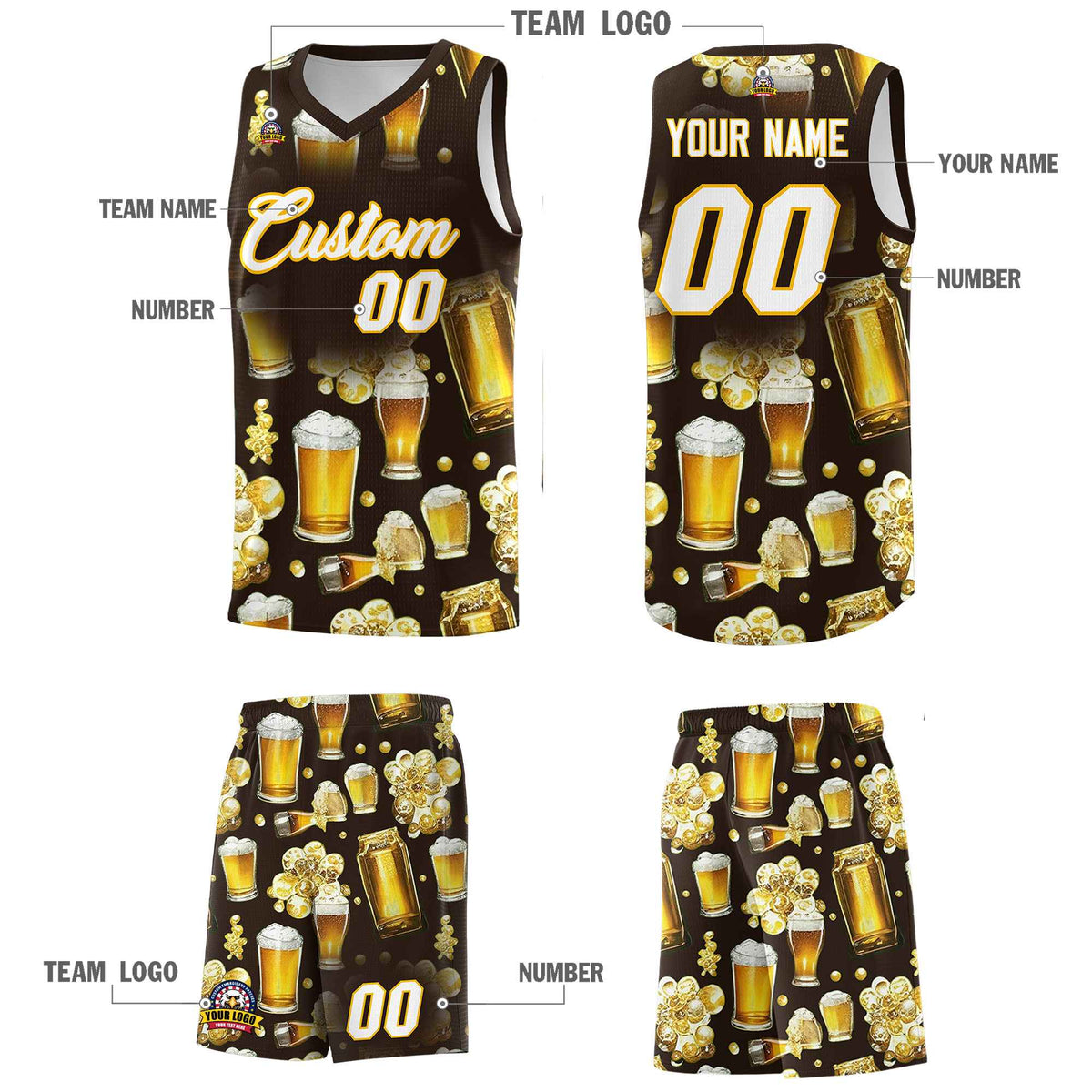 Custom Brown National Beer Day Personalized Beer Bubble Basketball Jersey | Perfect for parties | Dye-sublimation printing | KXKSHOP
