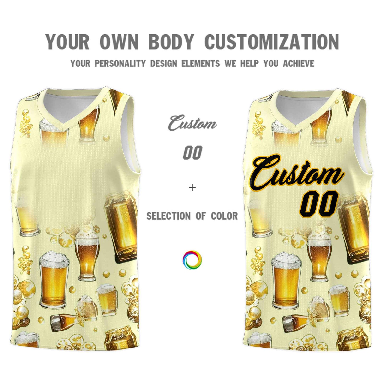 Custom Cream National Beer Day Personalized Beer Bubble Basketball Jersey | Perfect for parties | Dye-sublimation printing | KXKSHOP