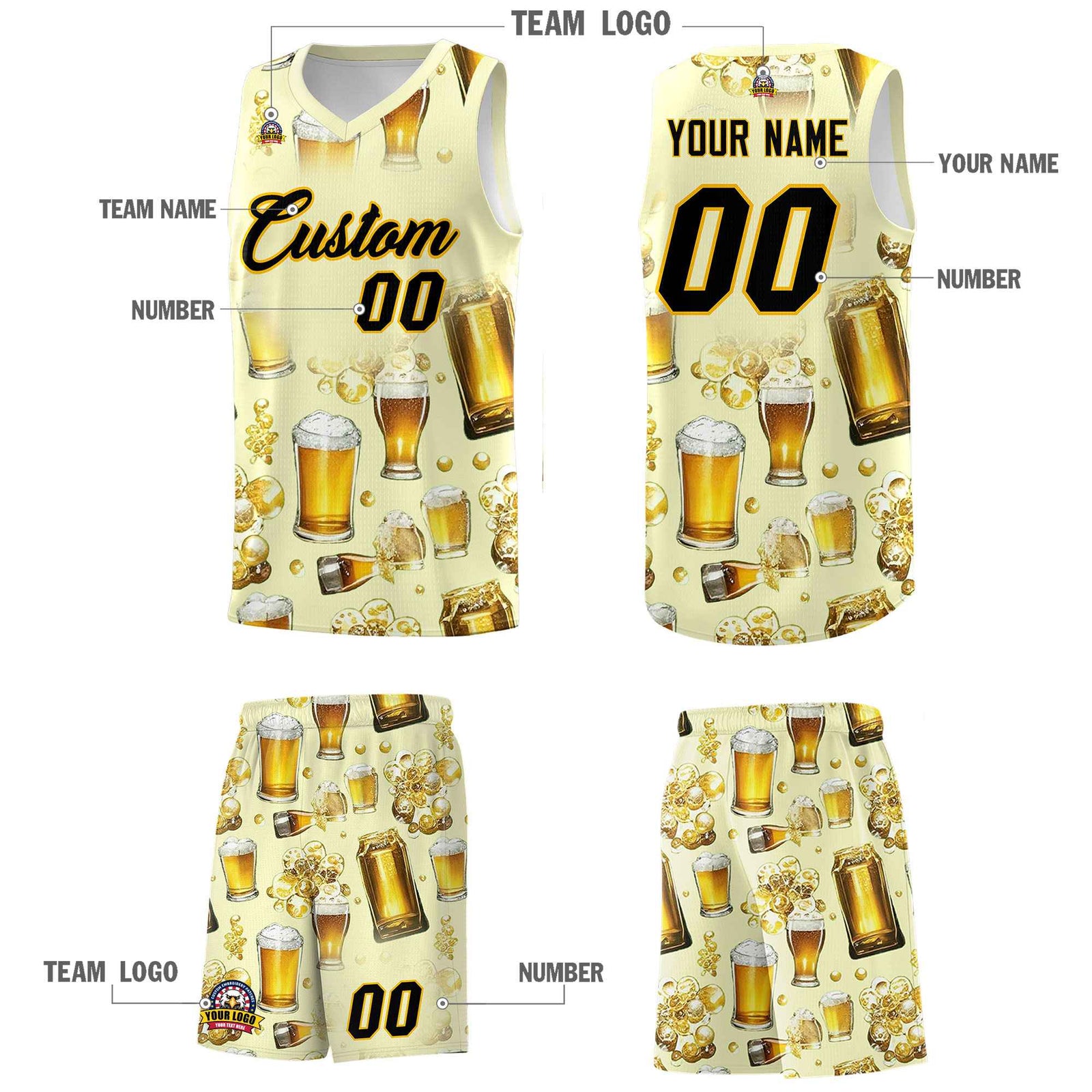 Custom Cream National Beer Day Personalized Beer Bubble Basketball Jersey | Perfect for parties | Dye-sublimation printing | KXKSHOP
