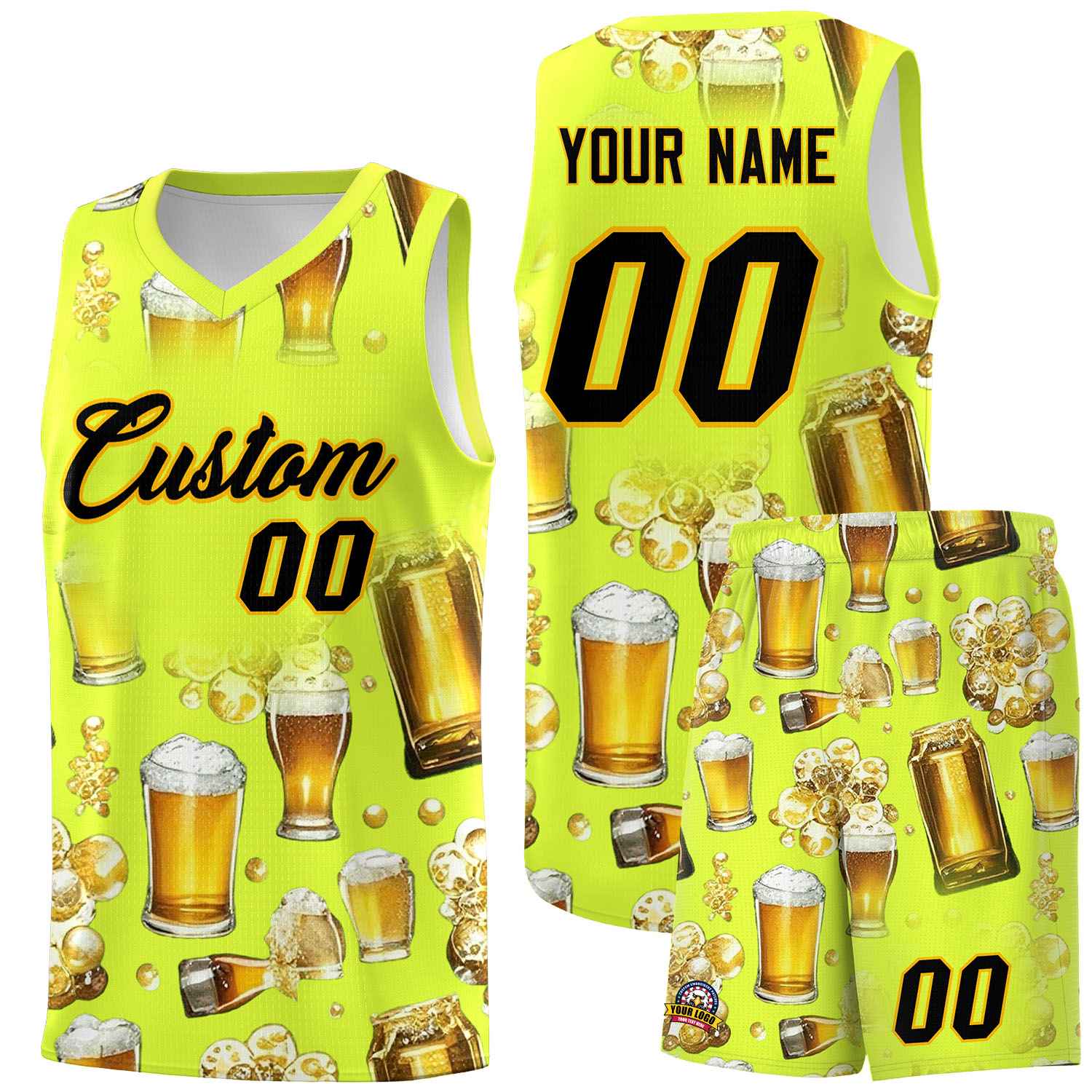 Custom Fluorescent Green National Beer Day Personalized Beer Bubble Basketball Jersey | Perfect for parties | Dye-sublimation printing | KXKSHOP