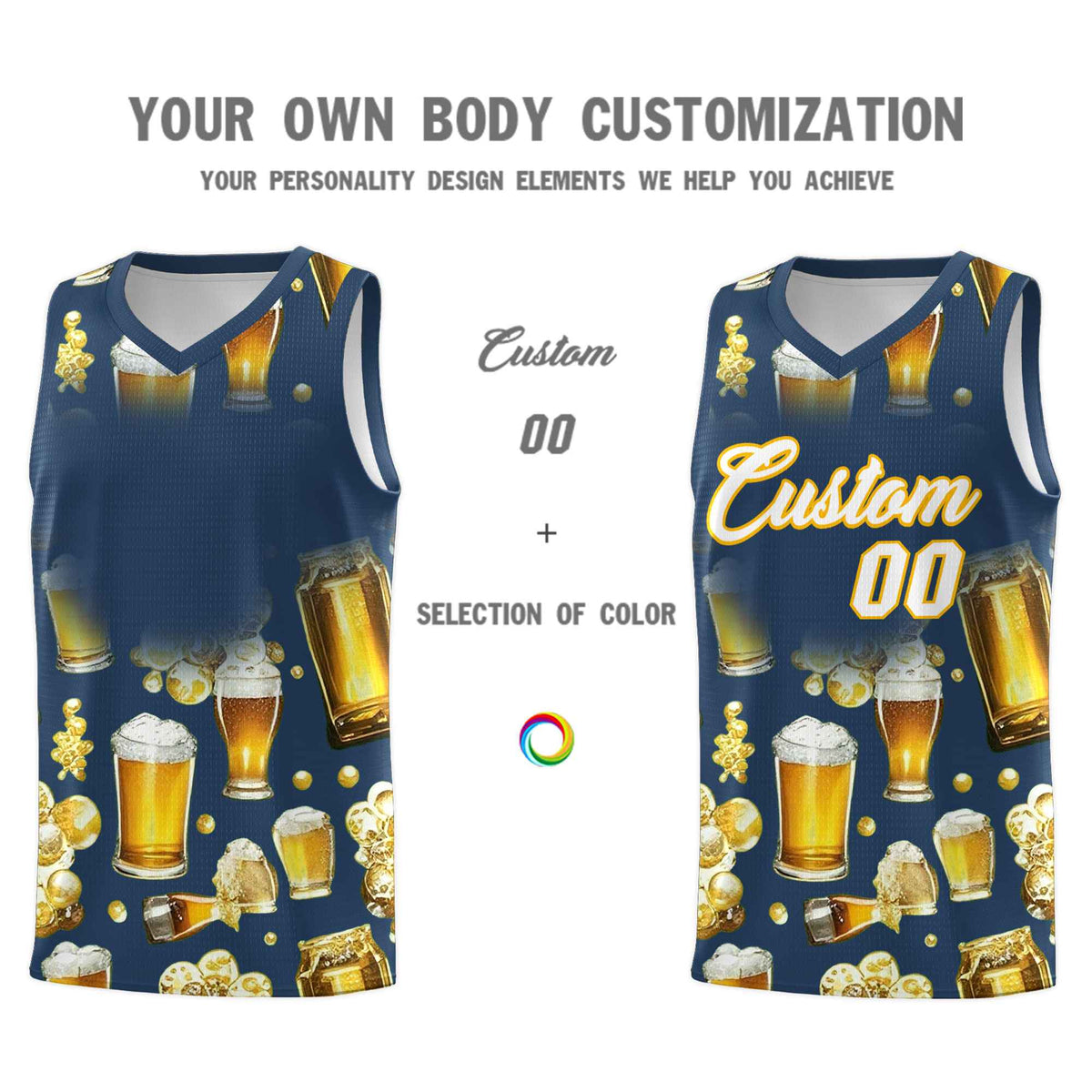 Custom Midnight Blue National Beer Day Personalized Beer Bubble Basketball Jersey | Perfect for parties | Dye-sublimation printing | KXKSHOP