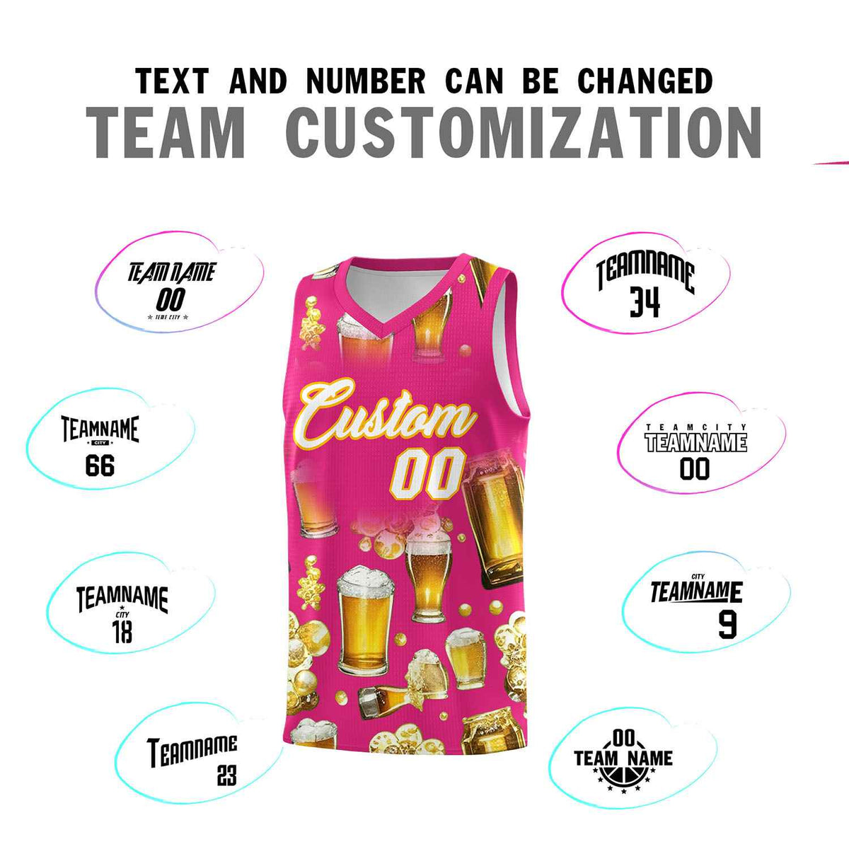 Custom Rose Red National Beer Day Personalized Beer Bubble Basketball Jersey | Perfect for parties | Dye-sublimation printing | KXKSHOP